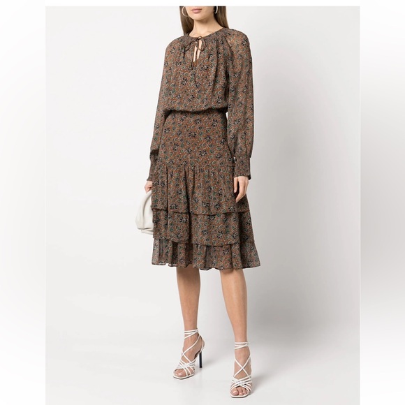 Veronica Beard Brown Floral Midi Dress